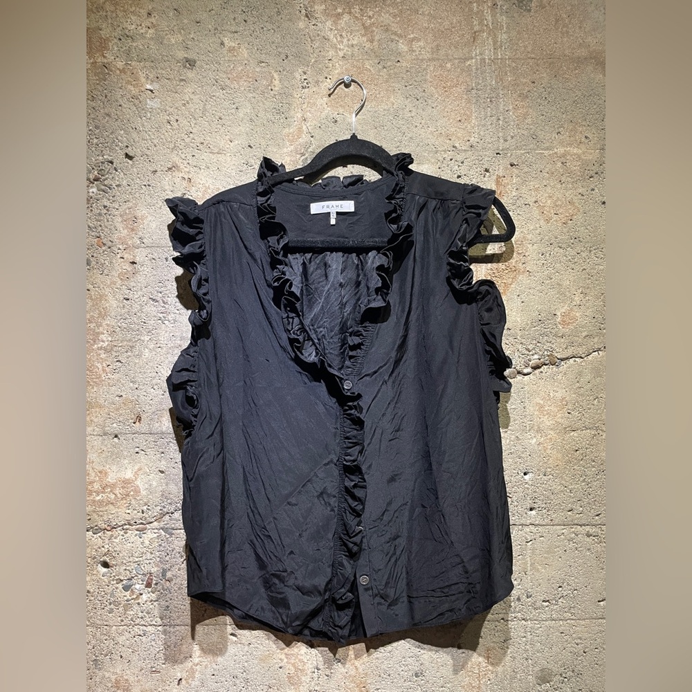 Frame Silk Black Ruffle Sleeve Blouse